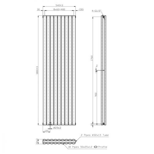 Kartell Aspen Vertical Double White  Designer Radiator 1800mm x 550mm